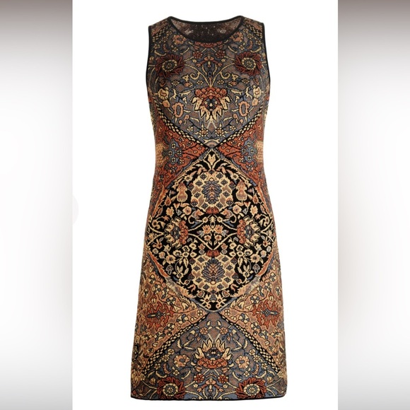 Peruvian Connection Penelope Knit Tank Pima Cotton Sheath Dress Floral Jacquard - Picture 7 of 7